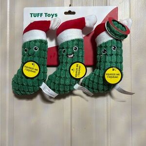 Jmle Beautiful Christmas Green Beans Dog Toy Set3 WSqueaker 6” with Santa’s hat